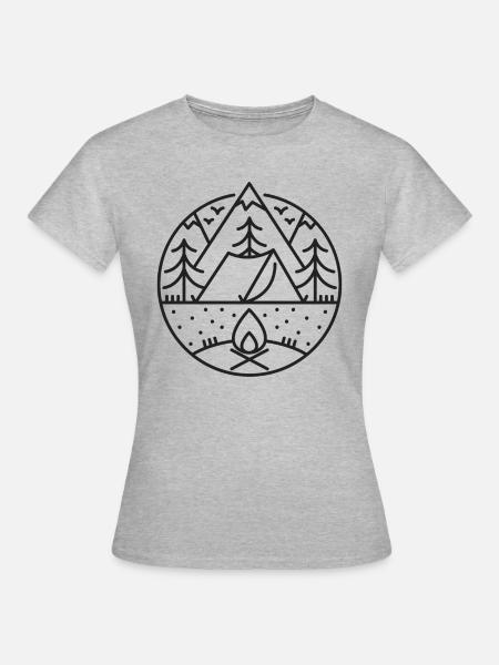 Camping - Extérieur - Feu de camp - Tentes - T-shirt Femme - gris chiné