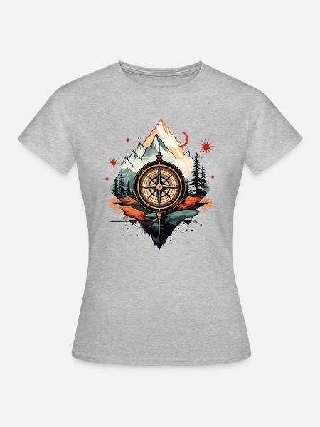 Kompass Berge - Frauen T-Shirt - Grau meliert