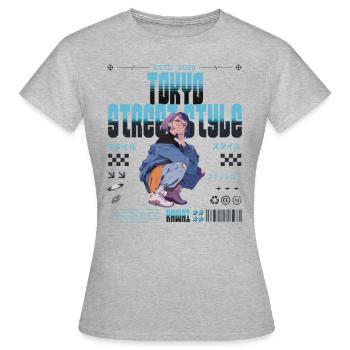 Tokyo Streetwear - T-shirt Femme - gris chiné - Devant - AI Model Female 172 dark (172cm)