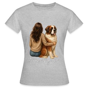 Brünette Frau mit Bernhardiner –Friendship goals - Frauen T-Shirt - Grau meliert - Vorne - AI Model Female 172 dark (172cm)