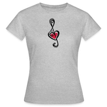clef triple coeur, Classic, notes, musique, sol, - T-shirt Femme - gris chiné - Devant - AI Model Female 172 dark (172cm)