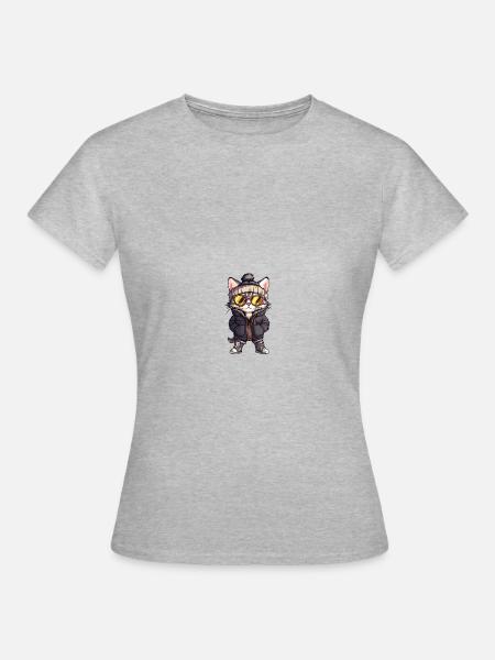 Katze Winter Comic - Frauen T-Shirt - Grau meliert
