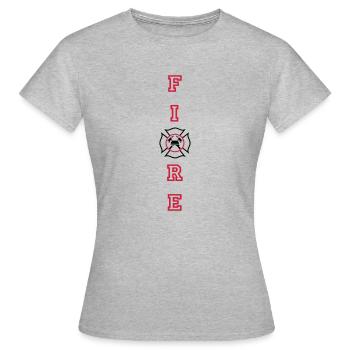 FIRE Vertikal mit Malteserkreuz - Frauen T-Shirt - Grau meliert - Vorne - AI Model Female 172 dark (172cm)