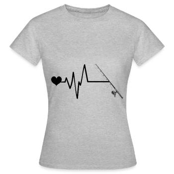 Angelrute Herzschlag - Frauen T-Shirt - Grau meliert - Vorne - AI Model Female 172 dark (172cm)