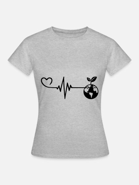 Planet Erde Puls Herz Liebe - T-shirt dam - gråmelerad