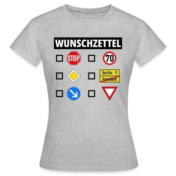 Wunschzettel Straßenschilder - Frauen T-Shirt - Grau meliert - Vorne - AI Model Female 172 dark (172cm)