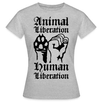 Libération Animale - Libération Humaine - T-shirt Femme - gris chiné - Devant - AI Model Female 172 dark (172cm)