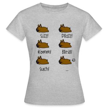 Französische Bulldogge Befehle - Frauen T-Shirt - Grau meliert - Vorne - AI Model Female 172 dark (172cm)
