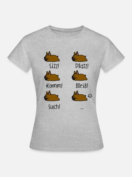 Französische Bulldogge Befehle - Frauen T-Shirt - Grau meliert