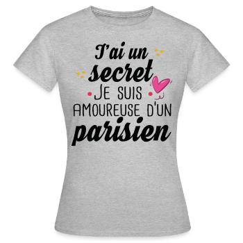 Parisien Paris Femme Amoureuse Cadeau Amour Humour - T-shirt Femme - gris chiné - Devant - AI Model Female 172 dark (172cm)