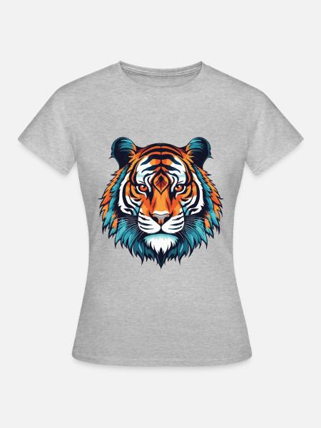 Tiger Portrait - Frauen T-Shirt - Grau meliert
