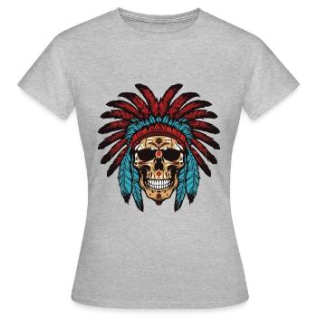 Chef indien Apache Skull - T-shirt Femme - gris chiné - Devant - AI Model Female 172 dark (172cm)