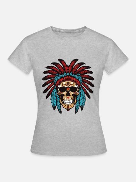 Apache Totenkopf Indianer Häuptling - Frauen T-Shirt - Grau meliert