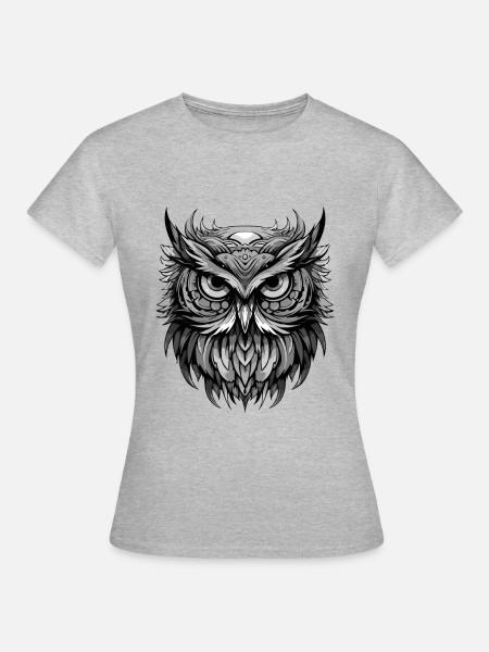 Eule Portrait - Frauen T-Shirt - Grau meliert