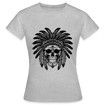 Chef indien Apache Skull - T-shirt Femme - gris chiné - Devant - AI Model Female 172 dark (172cm)