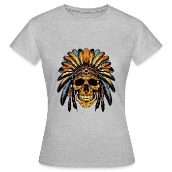Chef Crâne Apache Indien - T-shirt Femme - gris chiné - Devant - AI Model Female 172 dark (172cm)