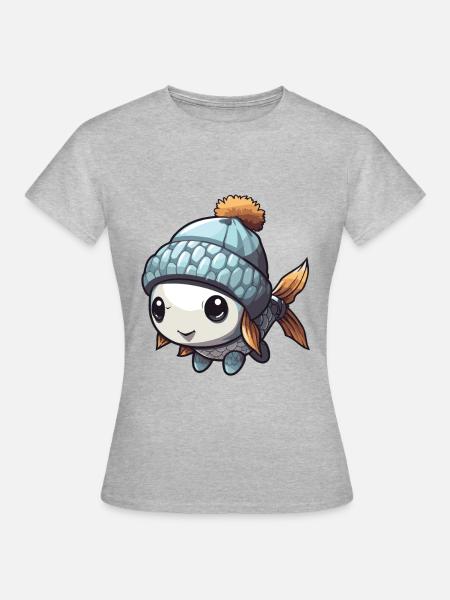 Fisch Winter Comic - Frauen T-Shirt - Grau meliert