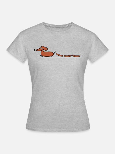 Dackel mit Würstchen - Frauen T-Shirt - Grau meliert