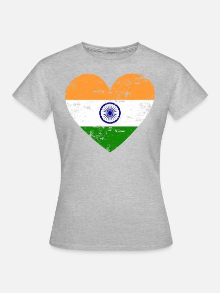Indien Flaggenherz - Frauen T-Shirt - Grau meliert