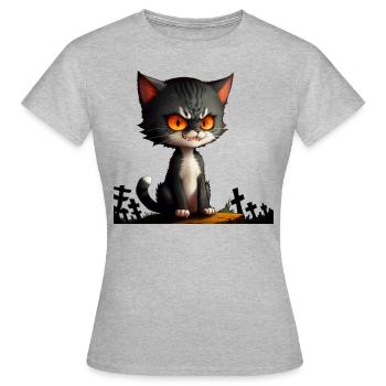 Halloween Cat- Evil Cat Cartoon - T-shirt Femme - gris chiné - Devant - AI Model Female 172 dark (172cm)