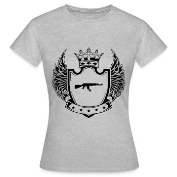 Gewehr icon wappen - Frauen T-Shirt - Grau meliert - Vorne - AI Model Female 172 dark (172cm)
