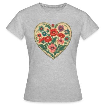 Hungarian flowers, flowers, flower heart, vintage - Women's T-Shirt - heather grey - Front - AI Model Female 172 dark (172cm)