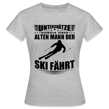 Skifahrer Alter Mann Runder Geburtstag - Frauen T-Shirt - Grau meliert - Vorne - AI Model Female 172 dark (172cm)