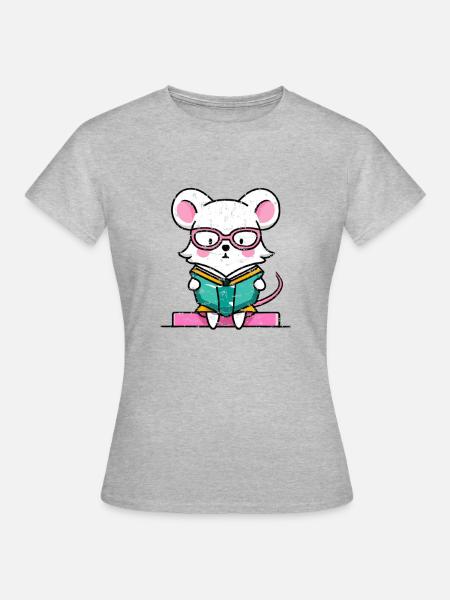Leseratte Maus im Buch - Frauen T-Shirt - Grau meliert