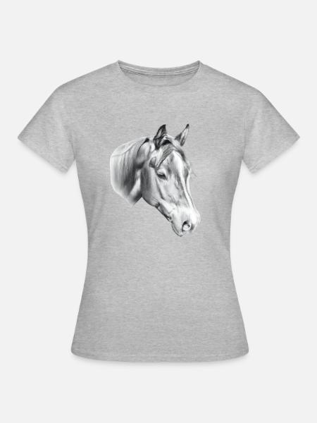 Pferdekopf Bleistiftzeichnung - Frauen T-Shirt - Grau meliert