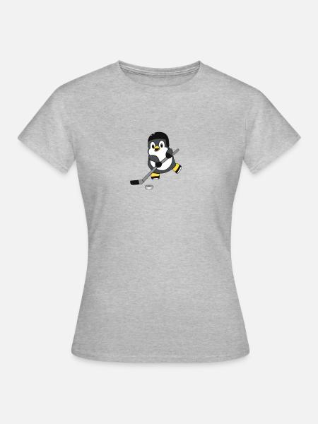 Pinguin spielt Eishockey - Frauen T-Shirt - Grau meliert
