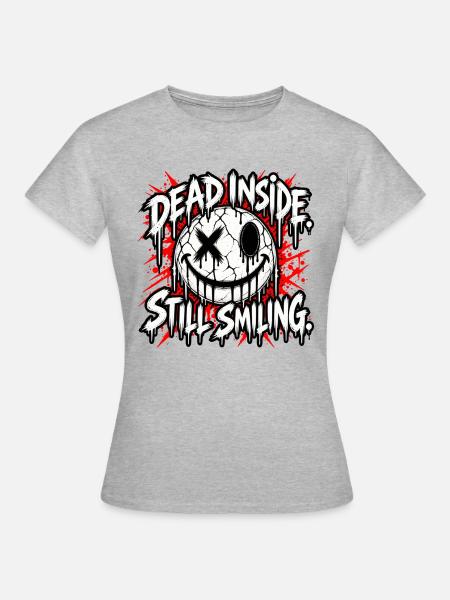 Dead Inside – Gothic Smiley - Frauen T-Shirt - Grau meliert