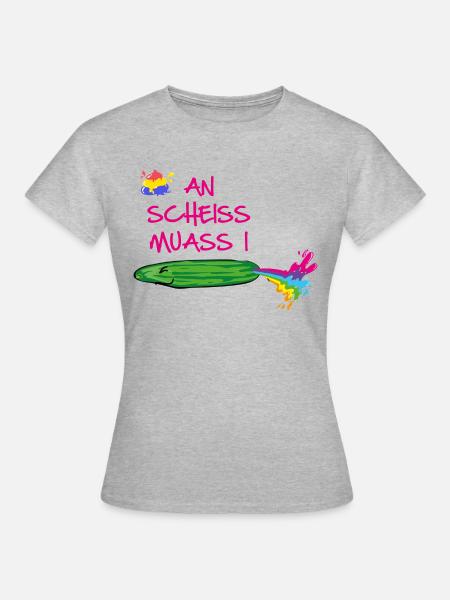 An scheiss muass i,scheisse,Regenbogen,gurke - Frauen T-Shirt - Grau meliert