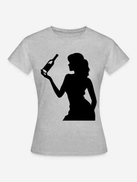 Party Frau Drunk Feiern Flasche - Frauen T-Shirt - Grau meliert