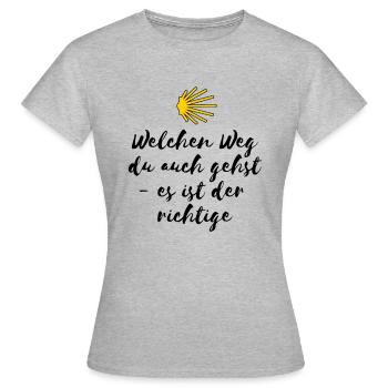 Hochwertiges Jakobsweg Shirt mit Spruch - Frauen T-Shirt - Grau meliert - Vorne - AI Model Female 172 dark (172cm)