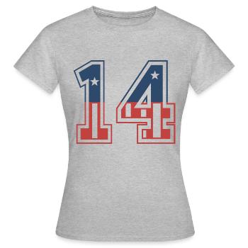 Nummer 14 USA - Frauen T-Shirt - Grau meliert - Vorne - AI Model Female 172 dark (172cm)