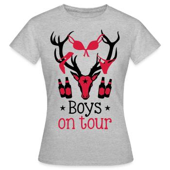 60 Macho Hirsch Geweih Boys on Tour Deer Männer - Frauen T-Shirt - Grau meliert - Vorne - AI Model Female 172 dark (172cm)