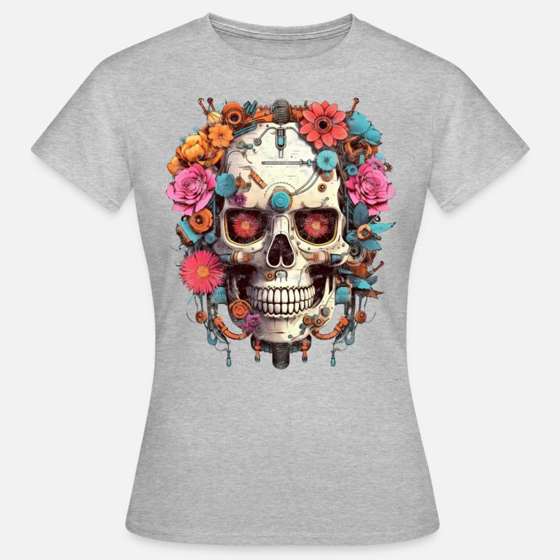 Cyborg Skull Robot Android Sugar Skull - Women's T-Shirt - heather grey