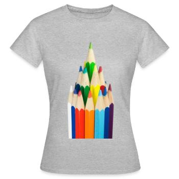Bunte Stifte - Frauen T-Shirt - Grau meliert - Vorne - AI Model Female 172 dark (172cm)