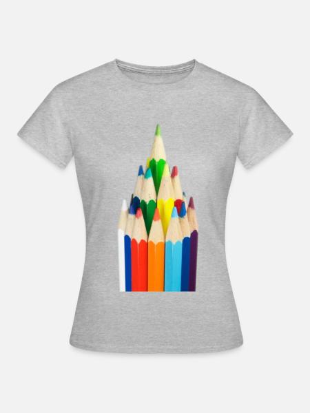 Bunte Stifte - Frauen T-Shirt - Grau meliert