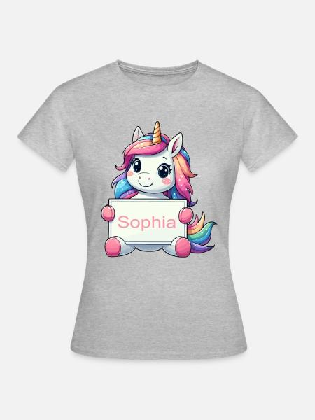 Einhorn mit Schild Sophia - Frauen T-Shirt - Grau meliert