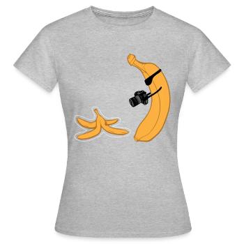 Lustige Banane Tatort Entführung, Geschenk T-Shirt - Frauen T-Shirt - Grau meliert - Vorne - AI Model Female 172 dark (172cm)