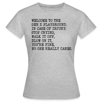 Gen-X-Spielplatz, Herren-Generation-X-Spielplatz - Frauen T-Shirt - Grau meliert - Vorne - AI Model Female 172 dark (172cm)