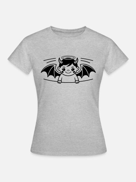 Engel Teufel Baby Kind Heilgenschein Hörner Flügel - Frauen T-Shirt - Grau meliert