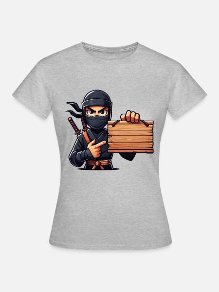Ninja mit Schild - Frauen T-Shirt - Grau meliert