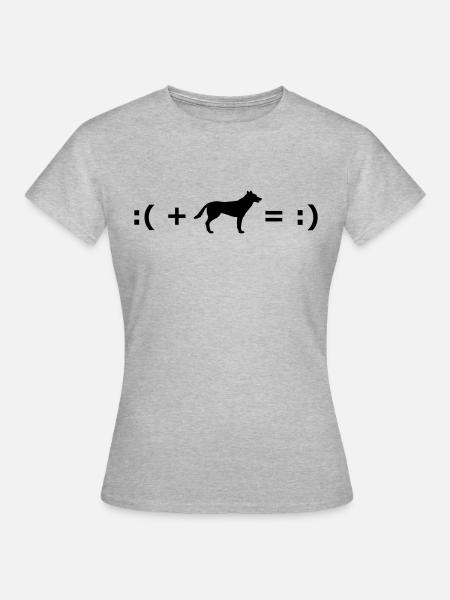 :( + Hund = :) Glücksformel - Frauen T-Shirt - Grau meliert