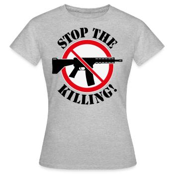 Arrêtez de tuer! (Panneau d’interdiction des armes 3C) - T-shirt Femme - gris chiné - Devant - AI Model Female 172 dark (172cm)