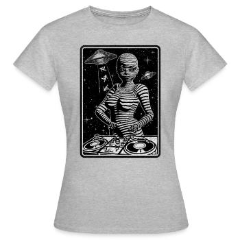GALACTIC DJ devant une table de mixage pour les mélomanes. - T-shirt Femme - gris chiné - Devant - AI Model Female 172 dark (172cm)