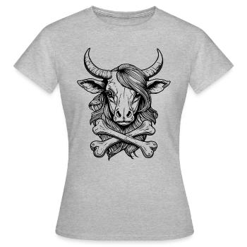 Aktivistinnen-Shirt: Symbolischer Rinder-Totenkopf - Frauen T-Shirt - Grau meliert - Vorne - AI Model Female 172 dark (172cm)