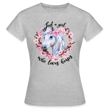 Weißes Pferd mit Blumen Liebe Pferde - Frauen T-Shirt - Grau meliert - Vorne - AI Model Female 172 dark (172cm)