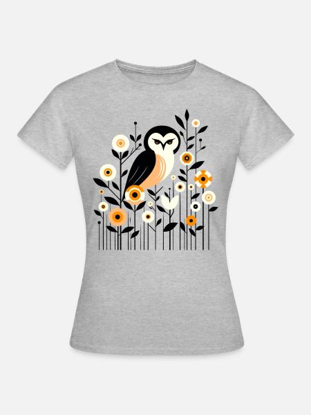 Florale Eule - Frauen T-Shirt - Grau meliert